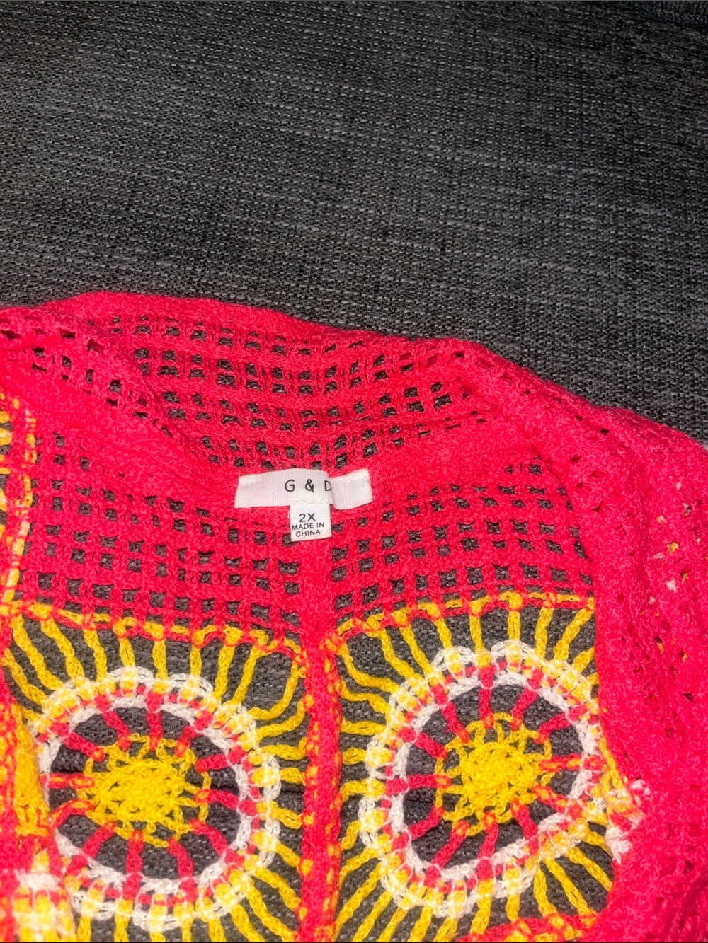 Boho Red Crochet Fringe Button-Front Cardigan - Picture 2 of 3